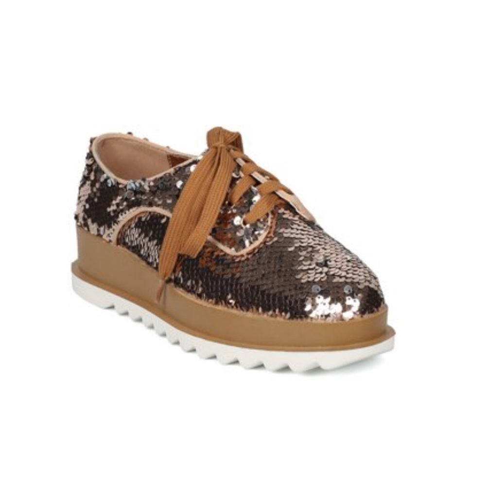 Cape Robbin gold reversible sequin oxfords